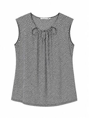 Notations Black White Geometric Print Sleeveless Keyhole Blouse Top Size L